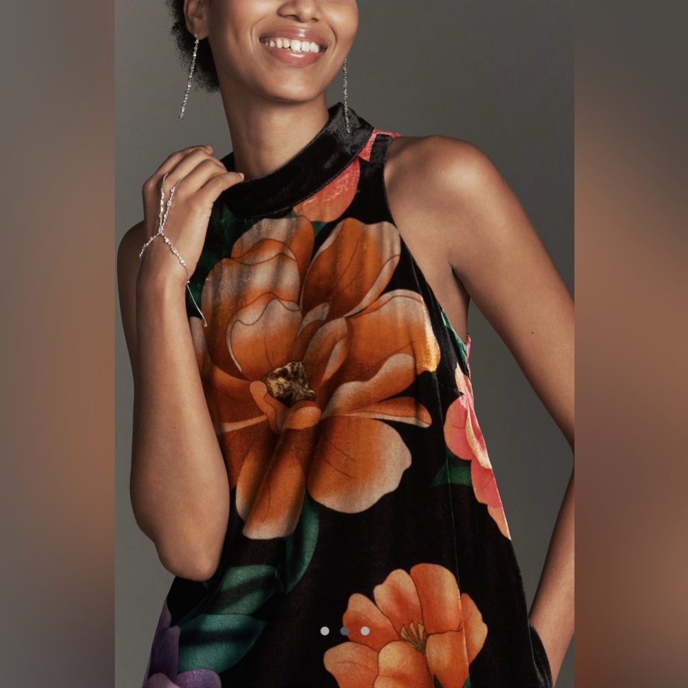 Farm Rio × Anthropologie Mock-Neck Printed
Velvet Midi Dress, NWT - Picture 2 of 7